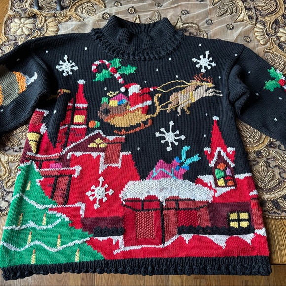 berek Sweaters - Berek vintage Festive Black Christmas Sweater with Santa Design